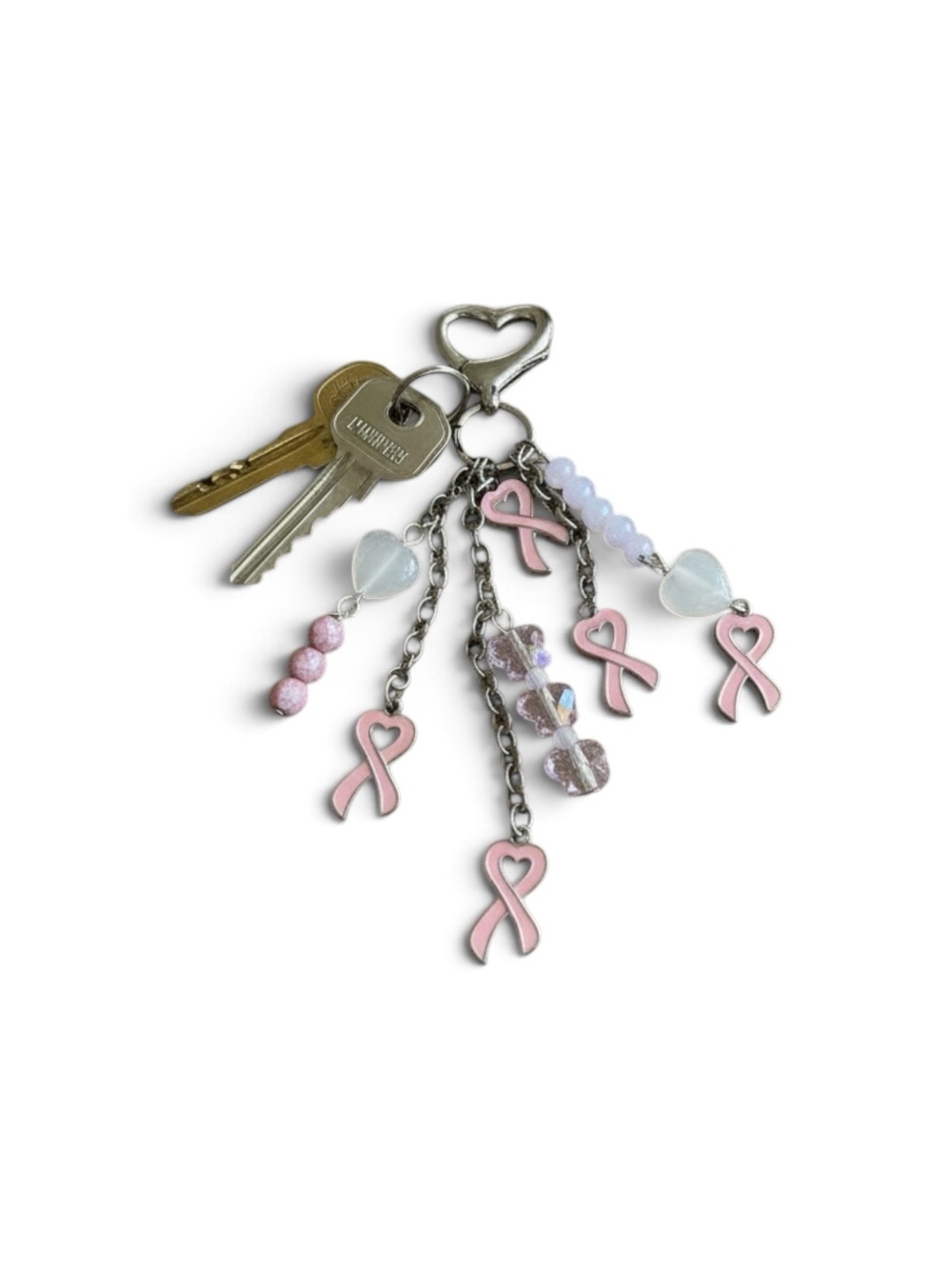 HAND CRAFTED BREAST CANCER AWARENESS BAG CHARM Pink Ribbon Purse Clip Key Chain - Picture 8 of 8
